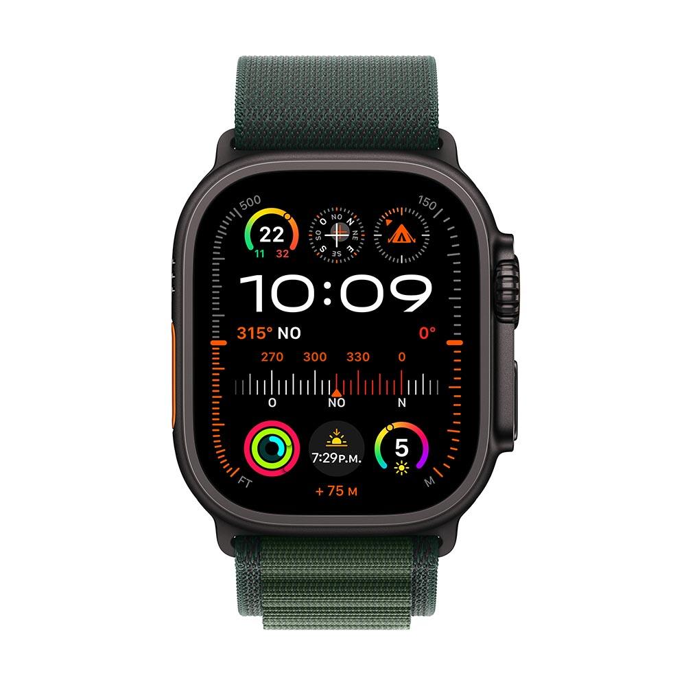Apple Watch Ultra 2 GPS + Cellular • Caja de titanio negro de 49 mm • Correa Alpine verde oscuro - Mediana
