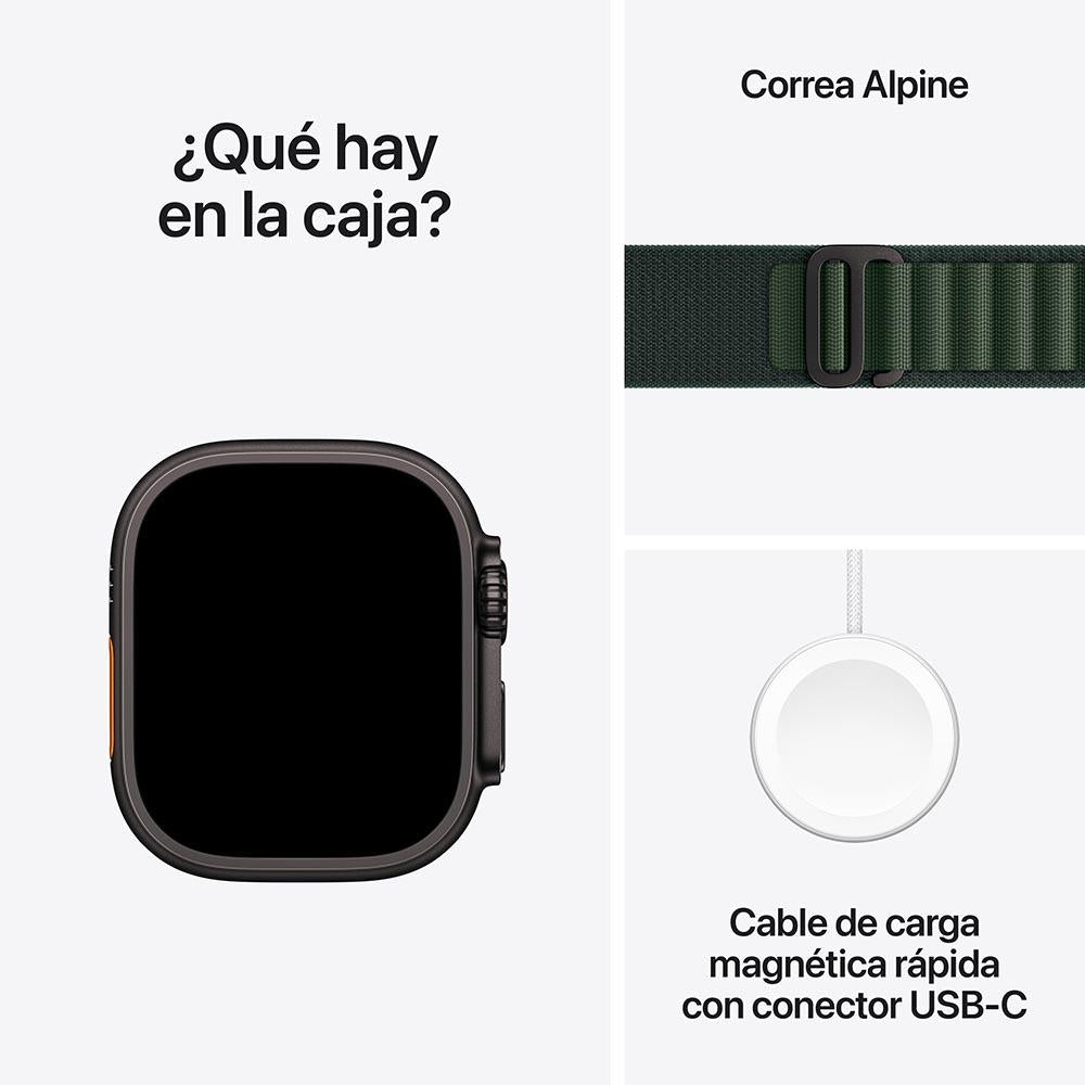 Apple Watch Ultra 2 GPS + Cellular • Caja de titanio negro de 49 mm • Correa Alpine verde oscuro - Grande