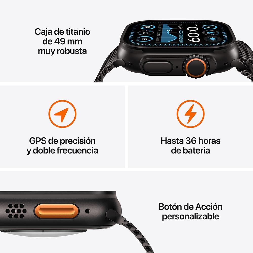 Apple Watch Ultra 2 GPS + Cellular • Caja de titanio negro de 49 mm • Correa Trail negra - S/M