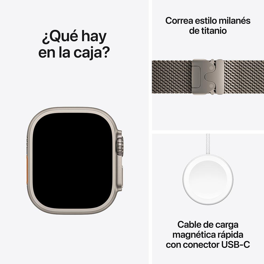 Apple Watch Ultra 2 GPS + Cellular • Caja de titanio natural de 49 mm • Correa estilo milanés de titanio natural - Mediana