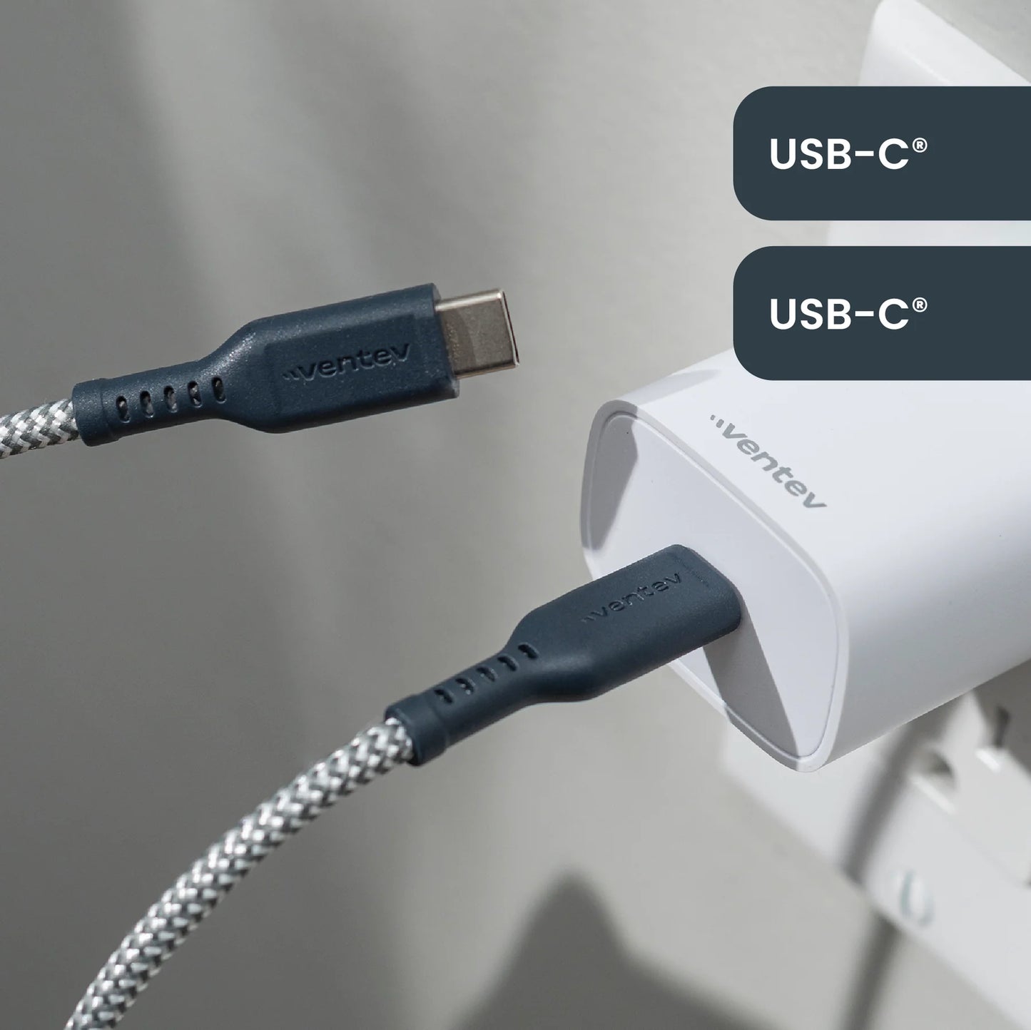 CABLE VENTEV BRAIDED USBC-C A USB-C 1.8 M GREY
