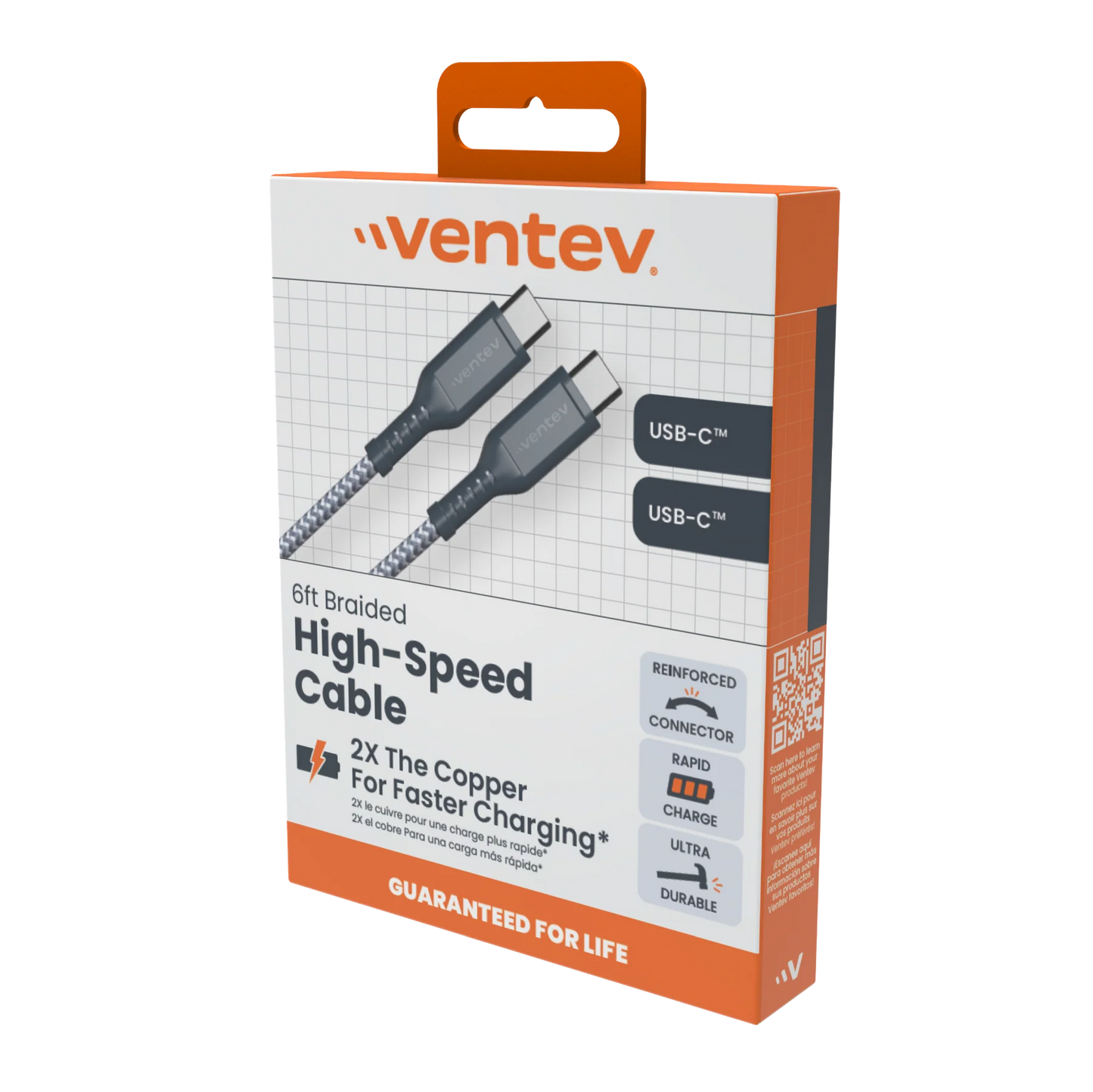 CABLE VENTEV BRAIDED USBC-C A USB-C 1.8 M GREY