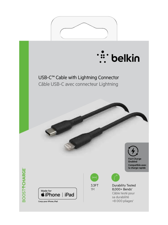 CABLE BELKIN USB-C A LIGHTNING 1M - BLACK