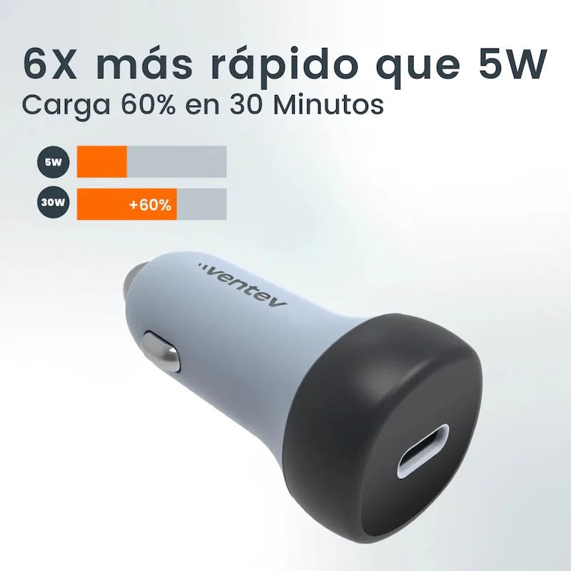 ADAPTADOR VENTEV PARA CARRO 30W USB-C GREY