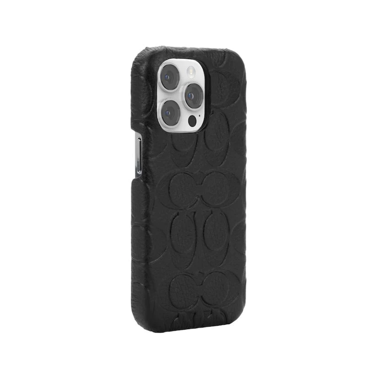 COACH LEATHER SLIM WRAP CASE FOR IPHONE 14 PRO - BLACK EMBOSS SI