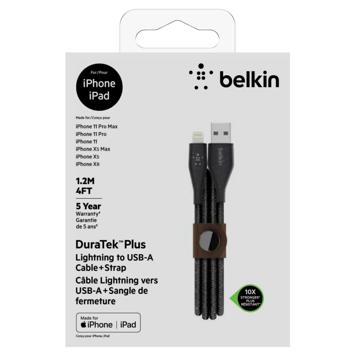 CABLE DURATEK  PLUS LIGHTNING A USB-A CON CORREA