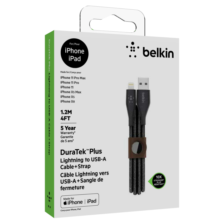 CABLE DURATEK  PLUS LIGHTNING A USB-A CON CORREA