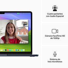 MacBook Air de 13 pulgadas: Chip M3 de Apple con CPU de 8 núcleos y GPU de 8 núcleos, 256 GB SSD - Azul medianoche
