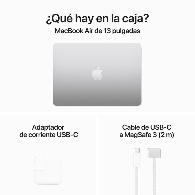 MacBook Air de 13 pulgadas: Chip M3 de Apple con CPU de 8 núcleos y GPU de 8 núcleos, 256 GB SSD - Plata