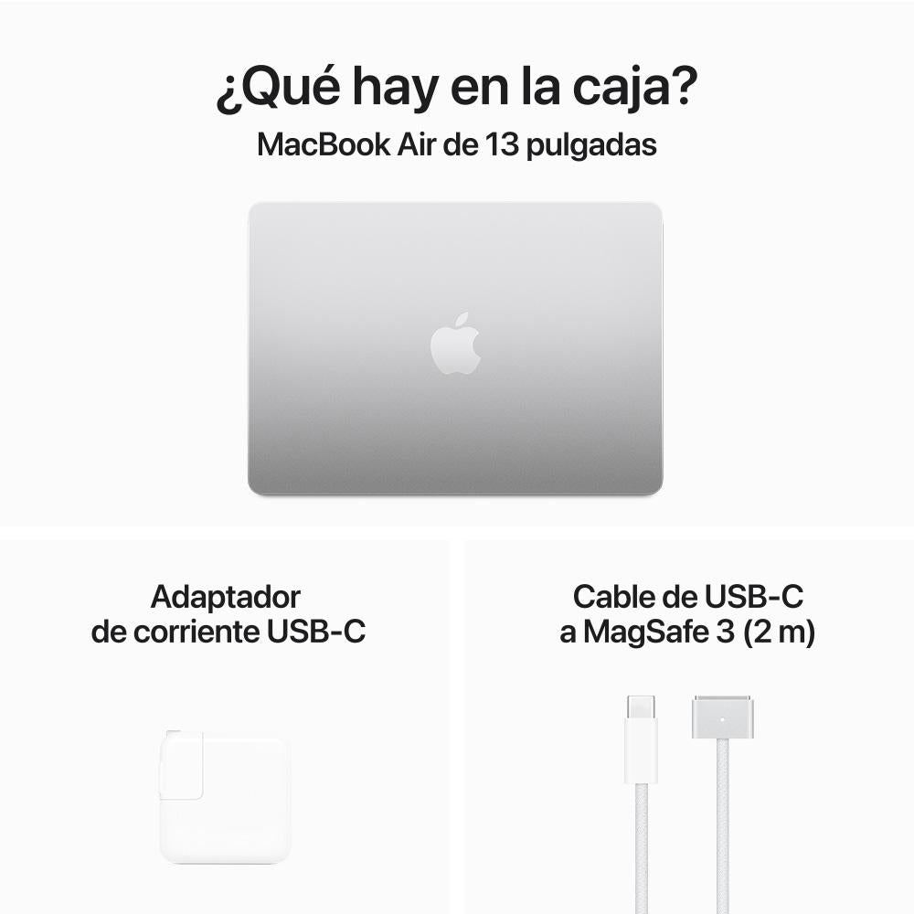 MacBook Air de 13 pulgadas: Chip M3 de Apple con CPU de 8 núcleos y GPU de 8 núcleos, 256 GB SSD - Plata