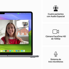 MacBook Air de 13 pulgadas: Chip M3 de Apple con CPU de 8 núcleos y GPU de 10 núcleos, 512 GB SSD - Gris espacial