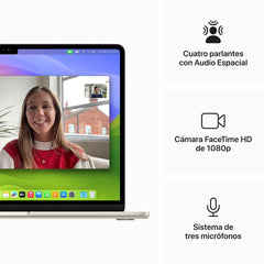 MacBook Air de 13 pulgadas: Chip M3 de Apple con CPU de 8 núcleos y GPU de 8 núcleos, 256 GB SSD - Blanco estrella