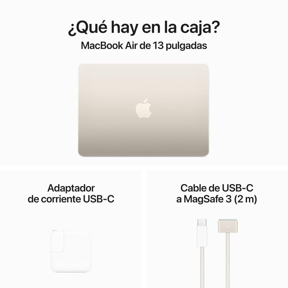 MacBook Air de 13 pulgadas: Chip M3 de Apple con CPU de 8 núcleos y GPU de 10 núcleos, 512 GB SSD - Blanco estrella