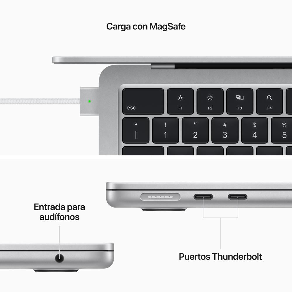 MacBook Air de 13 pulgadas: Chip M2 de Apple con CPU de ocho núcleos y GPU de ocho núcleos, 256 GB SSD - Plata