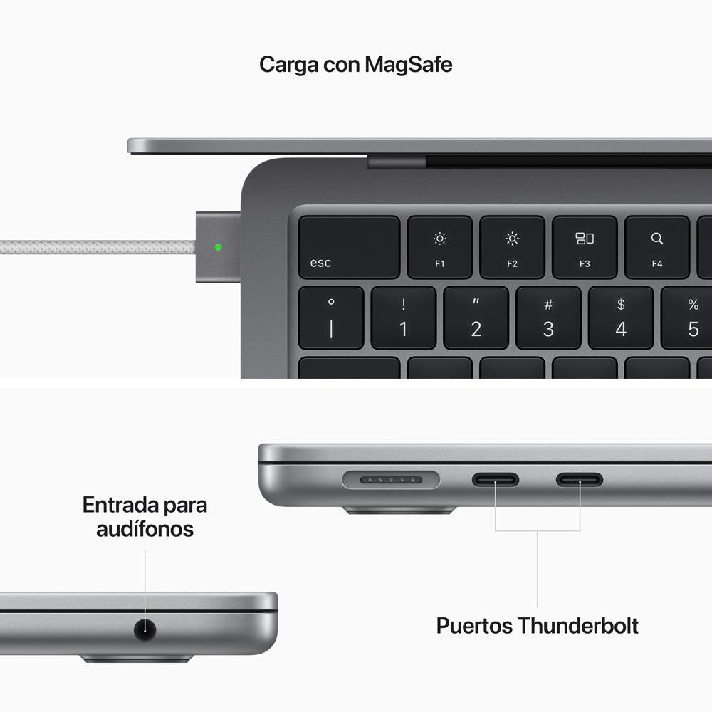 MacBook Air de 13 pulgadas: Chip M2 de Apple con CPU de ocho núcleos y GPU de ocho núcleos, 256 GB SSD - Gris espacial