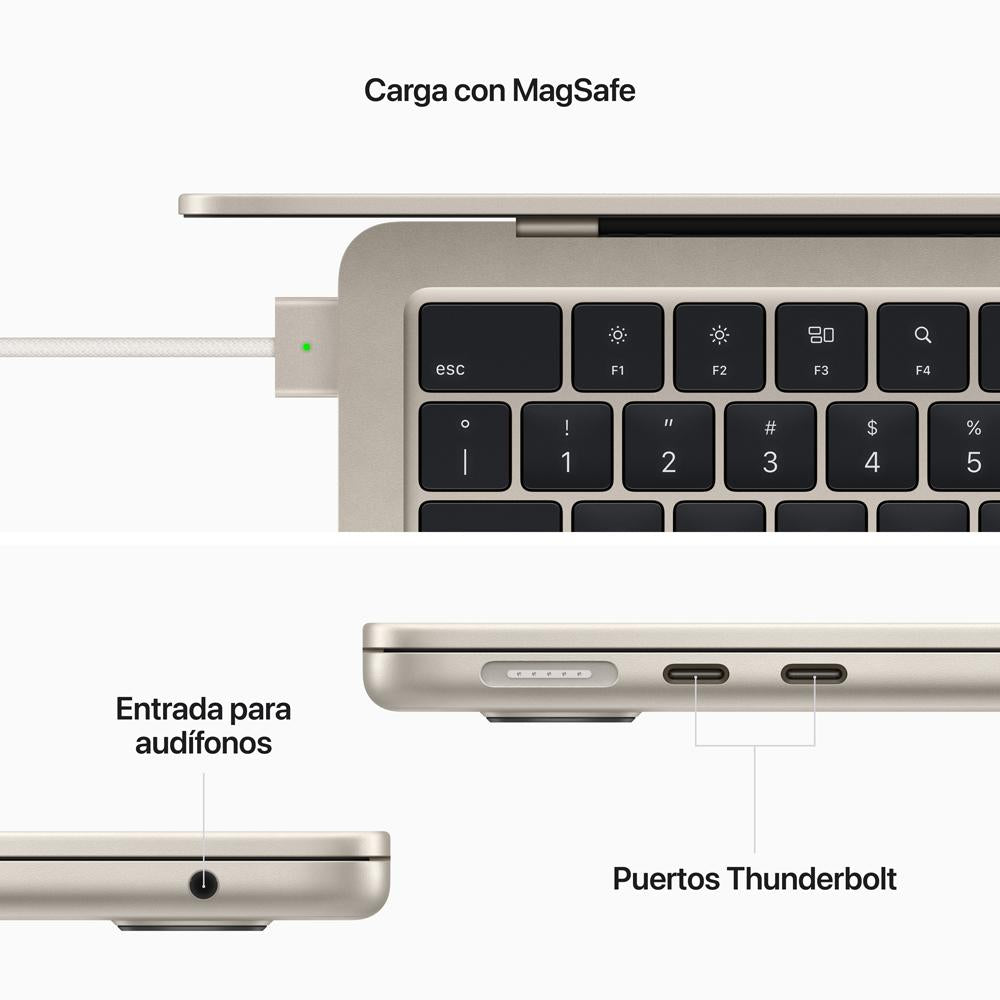 MacBook Air de 13 pulgadas: Chip M2 de Apple con CPU de ocho núcleos y GPU de ocho núcleos, 256 GB SSD - Blanco estrella