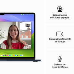 MacBook Air de 15 pulgadas: Chip M3 de Apple con CPU de 8 núcleos y GPU de 10 núcleos, 512 GB SSD - Azul medianoche