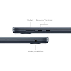 MacBook Air de 15 pulgadas: Chip M3 de Apple con CPU de 8 núcleos y GPU de 10 núcleos, 512 GB SSD - Azul medianoche