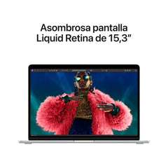 MacBook Air de 15 pulgadas: Chip M3 de Apple con CPU de 8 núcleos y GPU de 10 núcleos, 256 GB SSD - Plata