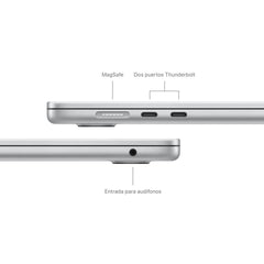 MacBook Air de 15 pulgadas: Chip M3 de Apple con CPU de 8 núcleos y GPU de 10 núcleos, 512 GB SSD - Plata