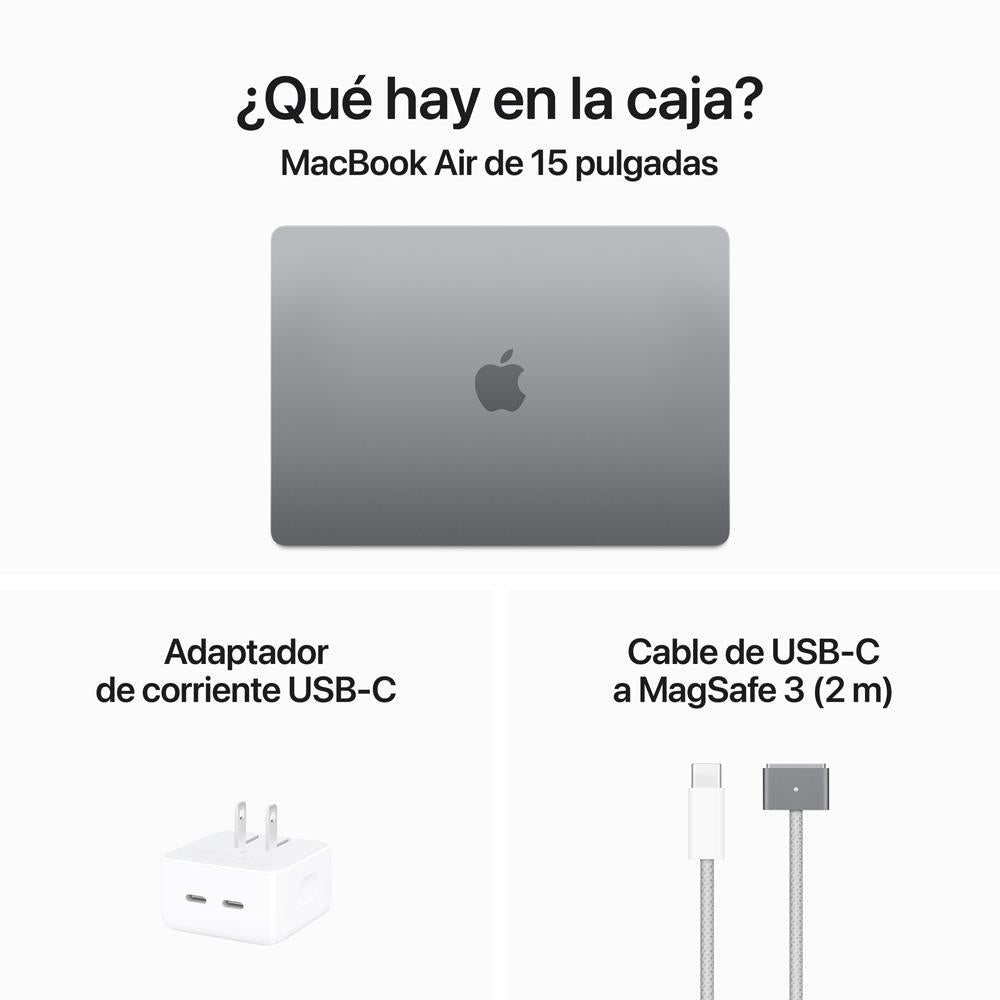 MacBook Air de 15 pulgadas: Chip M3 de Apple con CPU de 8 núcleos y GPU de 10 núcleos, 512 GB SSD - Gris espacial