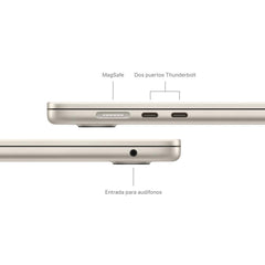 MacBook Air de 15 pulgadas: Chip M3 de Apple con CPU de 8 núcleos y GPU de 10 núcleos, 256 GB SSD - Blanco estrella