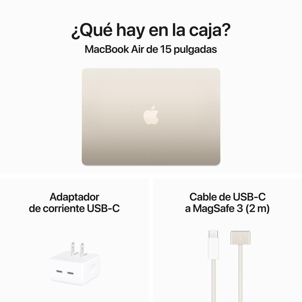 MacBook Air de 15 pulgadas: Chip M3 de Apple con CPU de 8 núcleos y GPU de 10 núcleos, 512 GB SSD - Blanco estrella