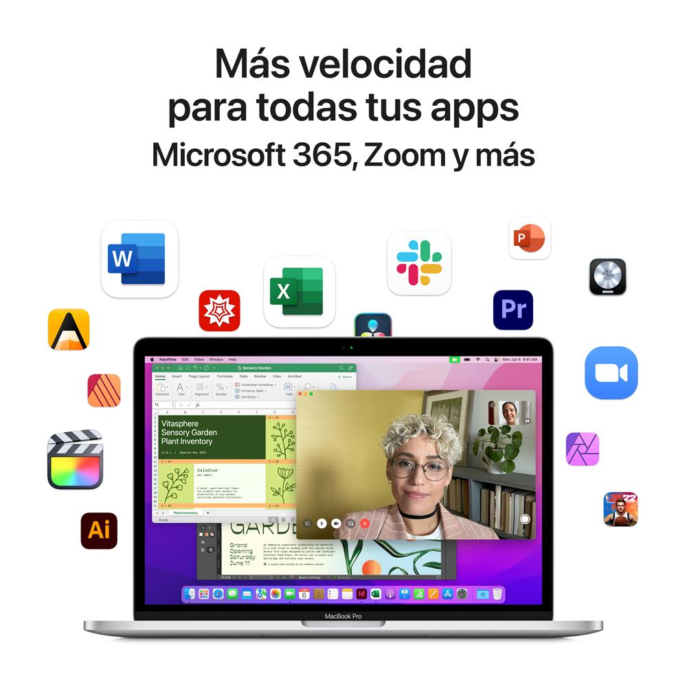 MacBook Pro de 13 pulgadas: Chip M2 de Apple con CPU de ocho núcleos y GPU de diez núcleos, 256 GB SSD - Plata