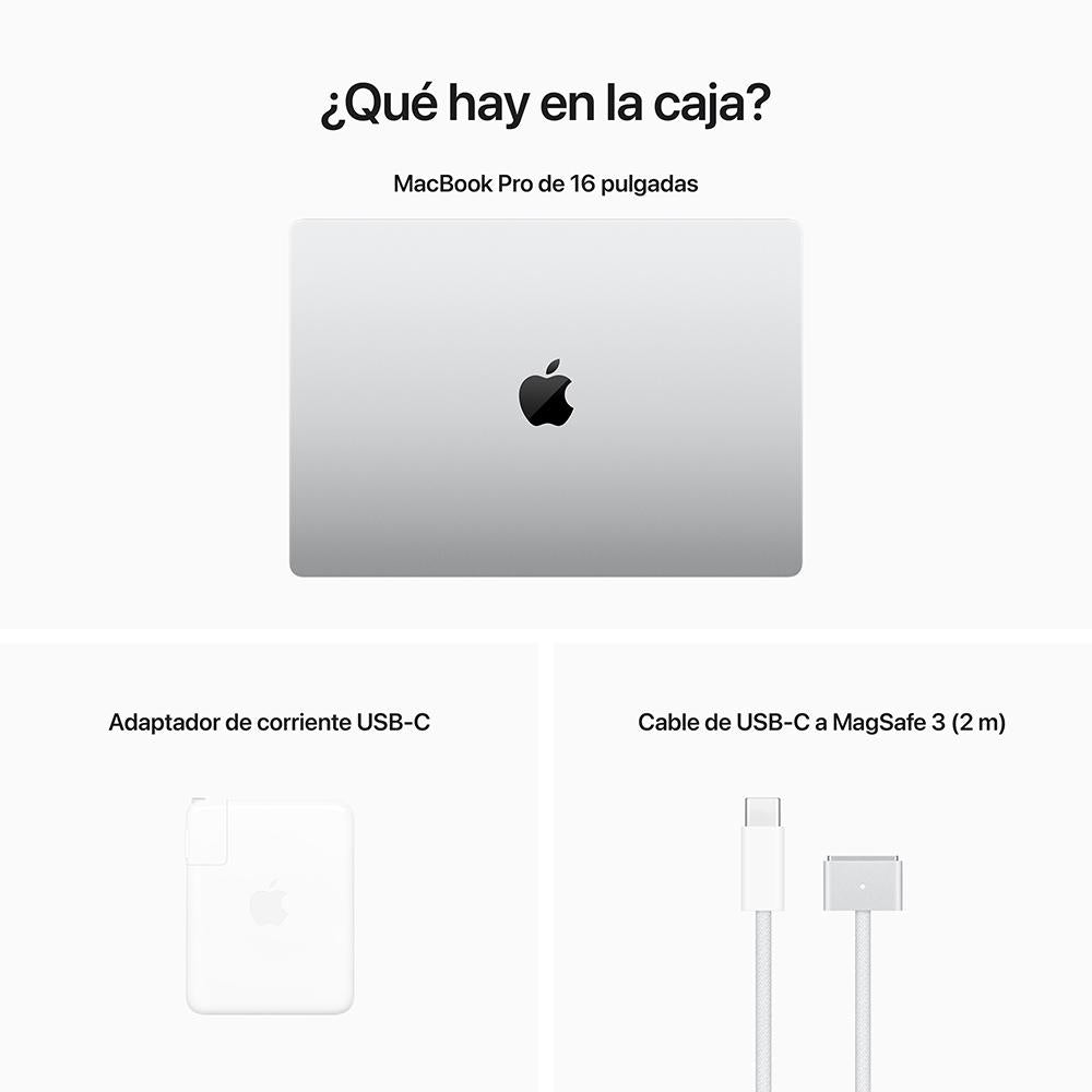 MacBook Pro de 16 pulgadas: Chip M2 Pro de Apple con CPU de 12 núcleos y GPU de 19 núcleos, 512 GB SSD - Plata