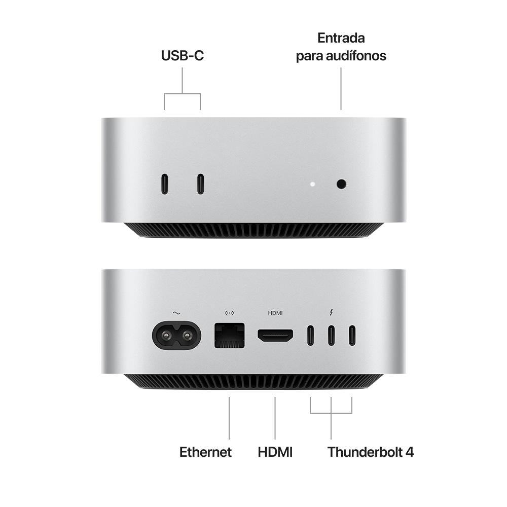 Mac mini: Chip M4 Pro de Apple con CPU de 12 núcleos y GPU de 16 núcleos, 512 GB SSD - Plata