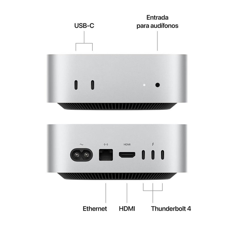 Mac mini: Chip M4 de Apple con CPU de 10 núcleos y GPU de 10 núcleos, 512 GB SSD - Plata