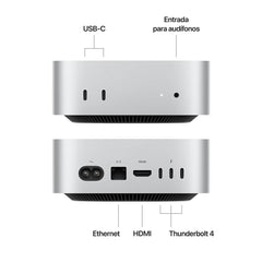 Mac mini: Chip M4 de Apple con CPU de 10 núcleos y GPU de 10 núcleos, 256 GB SSD - Plata