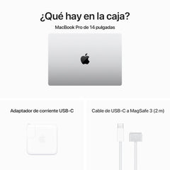 MacBook Pro de 14 pulgadas: Chip M3 de Apple con CPU de 8 núcleos y GPU de 10 núcleos, 1 TB SSD - Plata