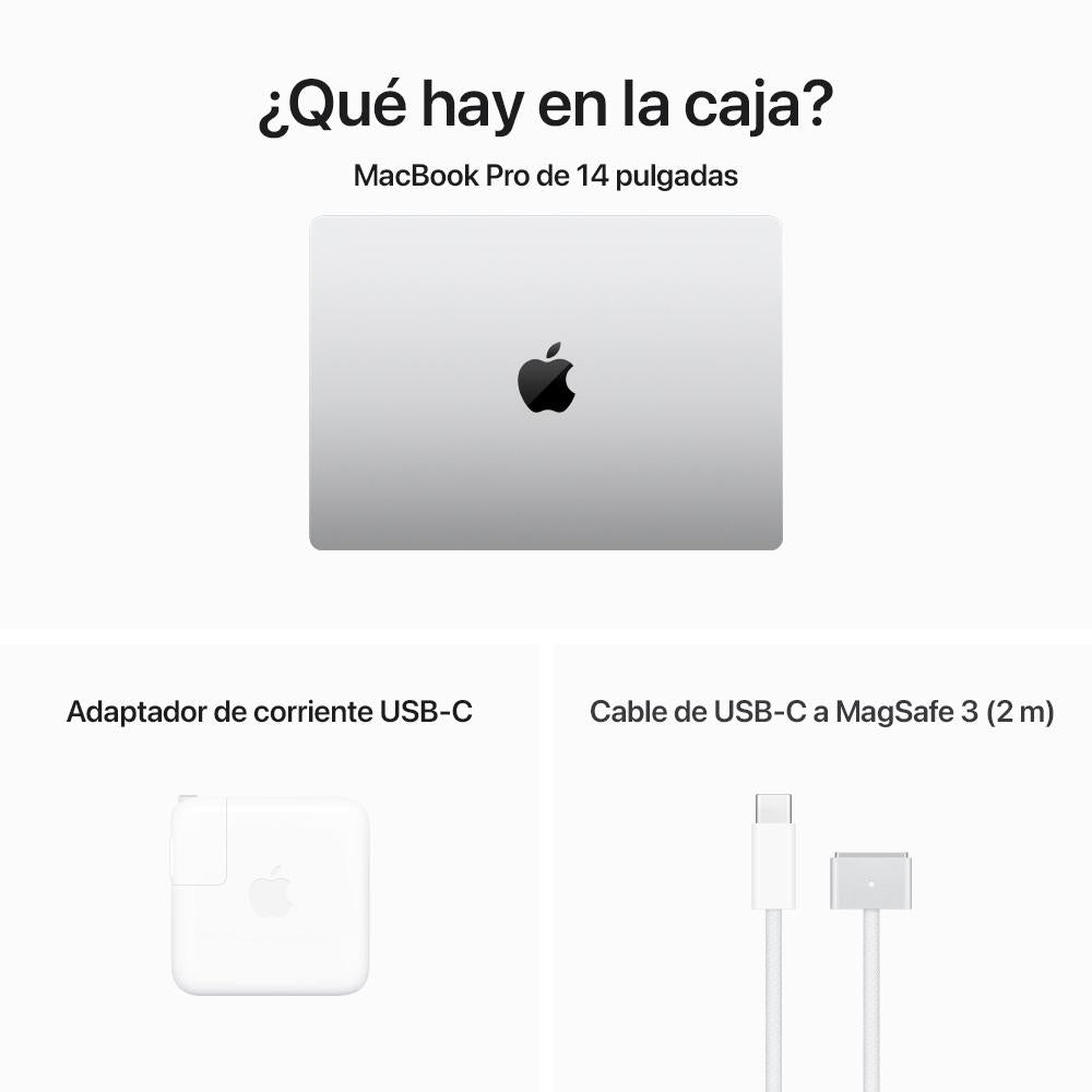 MacBook Pro de 14 pulgadas: Chip M3 de Apple con CPU de 8 núcleos y GPU de 10 núcleos, 512 GB SSD - Plata