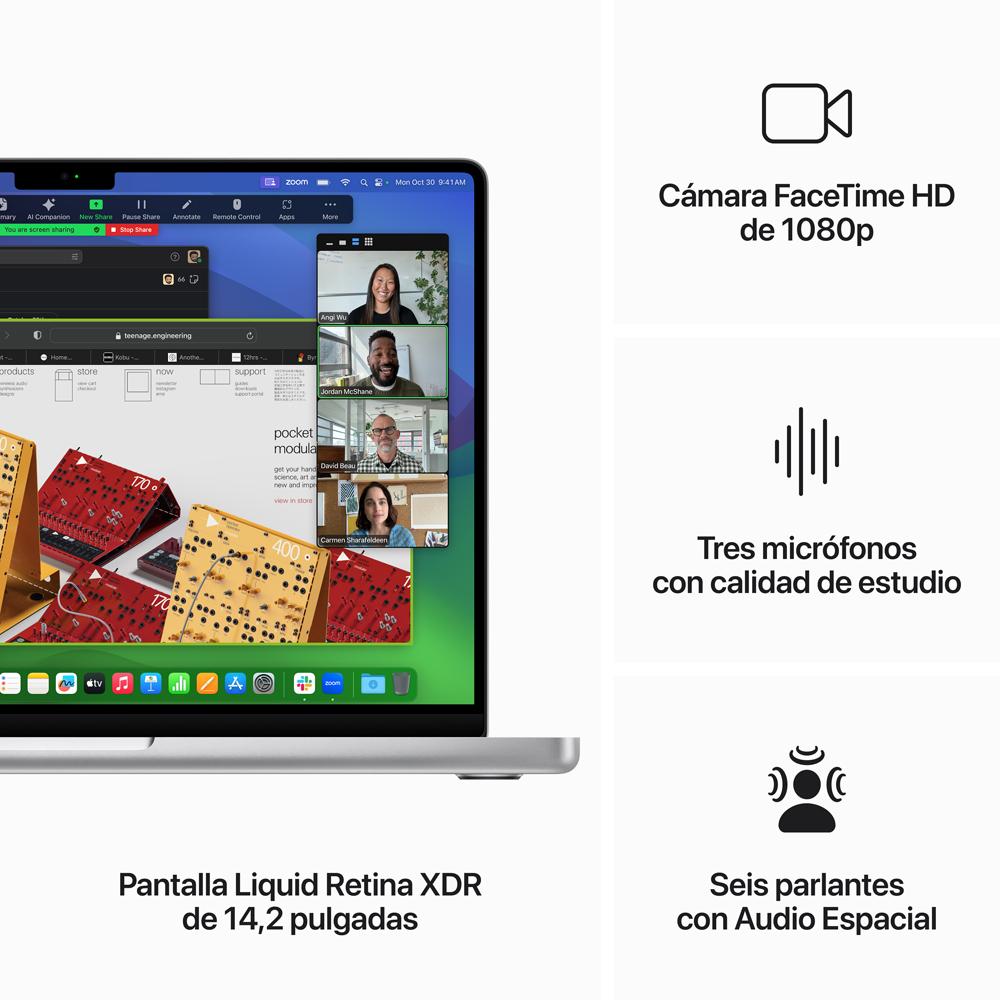 MacBook Pro de 14 pulgadas: Chip M3 de Apple con CPU de 8 núcleos y GPU de 10 núcleos, 512 GB SSD - Plata