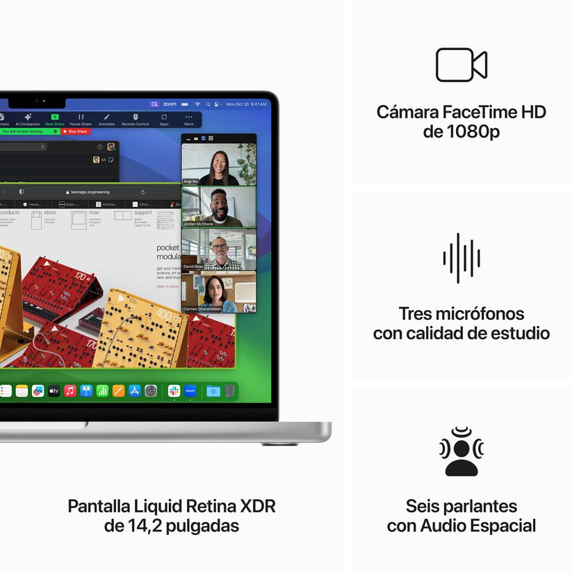 MacBook Pro de 14 pulgadas: Chip M3 de Apple con CPU de 8 núcleos y GPU de 10 núcleos, 1 TB SSD - Plata
