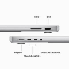 MacBook Pro de 14 pulgadas: Chip M3 de Apple con CPU de 8 núcleos y GPU de 10 núcleos, 1 TB SSD - Plata