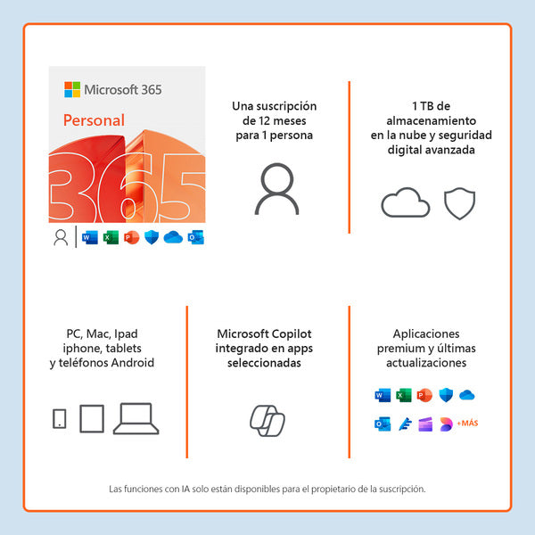 LICENCIA MICROSOFT 365 PERSONAL CON I.A. SUSCRIPCIÓN ANUAL