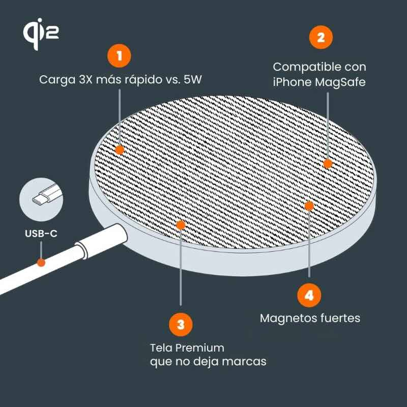CABLE DE CARGA VENTEV CON MAGSAFE Qi2 15W GREY