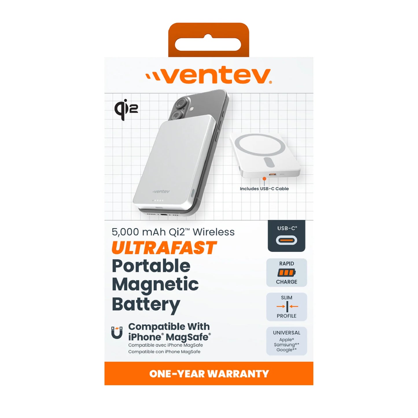 BATERIA VENTEV MAGSAFE PORTABLE 5000mAh Qi2 GREY