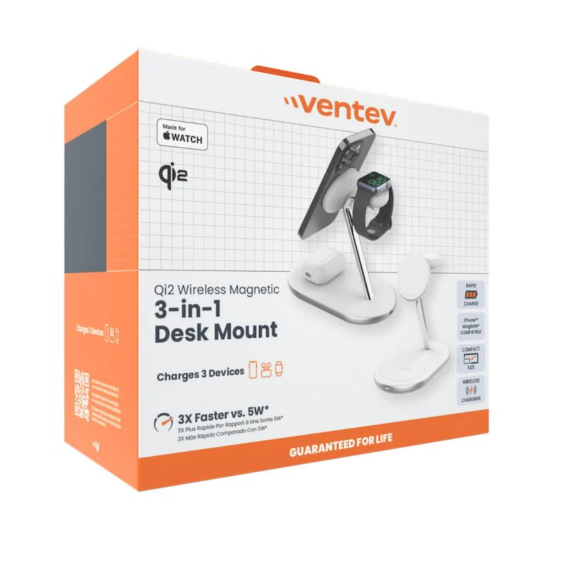 BASE DE CARGA VENTEV 3 EN 1 Qi2 15W MAGSAFE WHITE