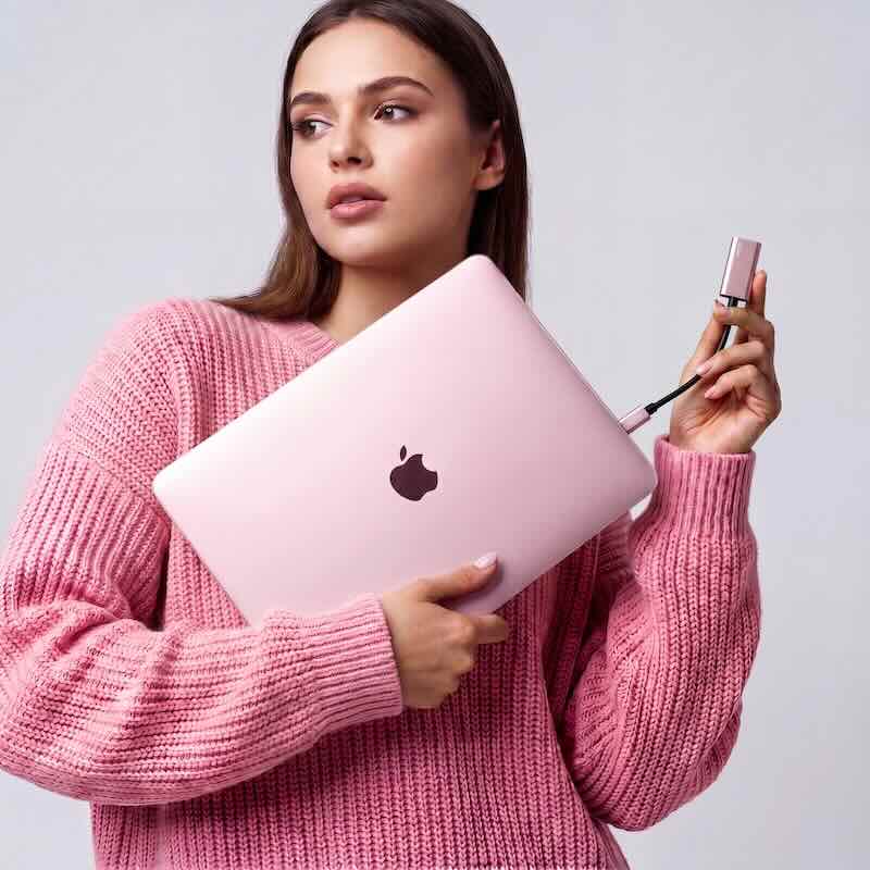 CARCASA QDOS PACK + ADAPTADOR USBC A HDMI PARA MACBOOKNEO BLUSH