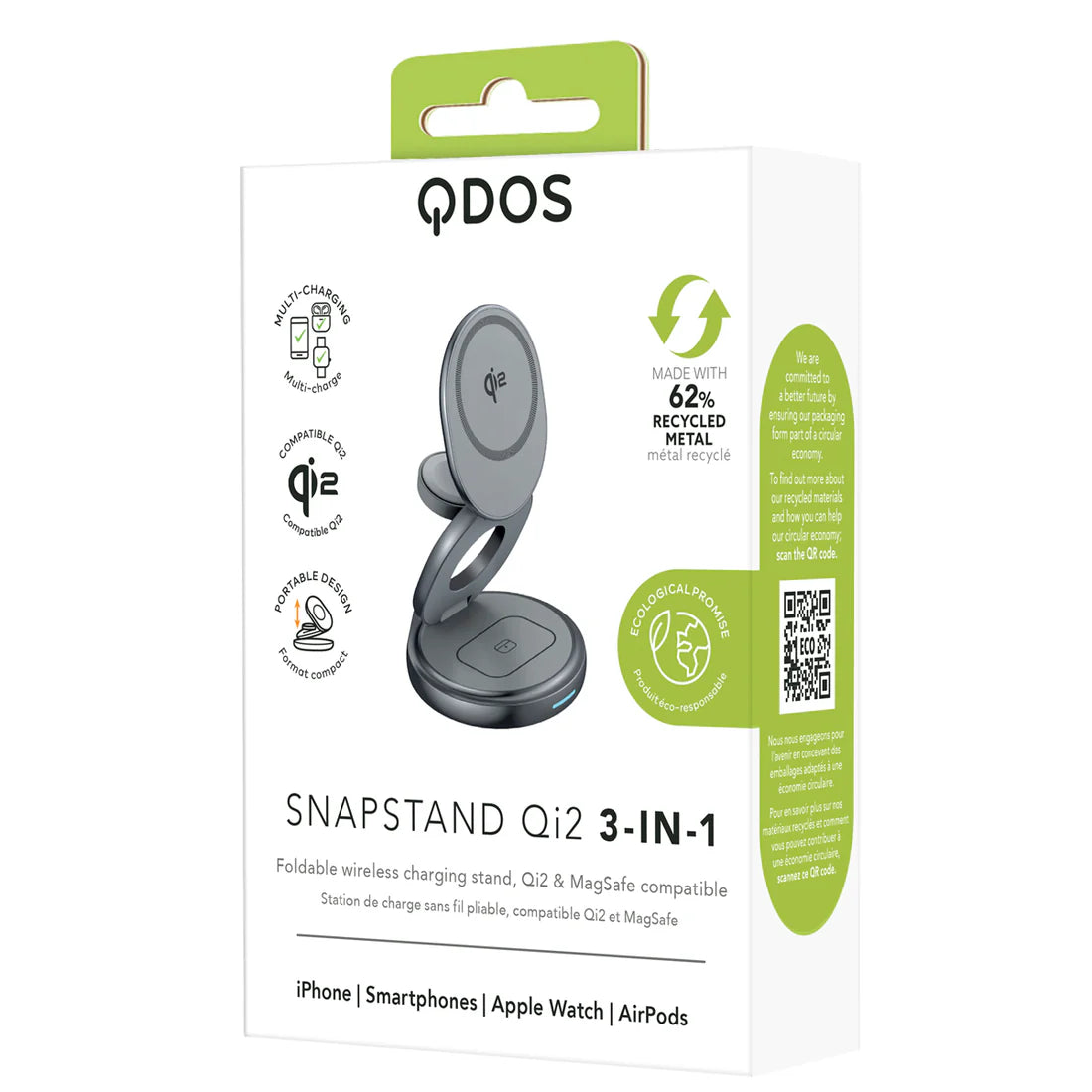 BASE DE CARGA QDOS 3 EN 1 Qi2 MG SLV