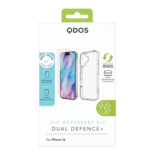 CASE QDOS DUAL DEFENCE PACK IPHONE 16+PROTECTOR PANTALLA