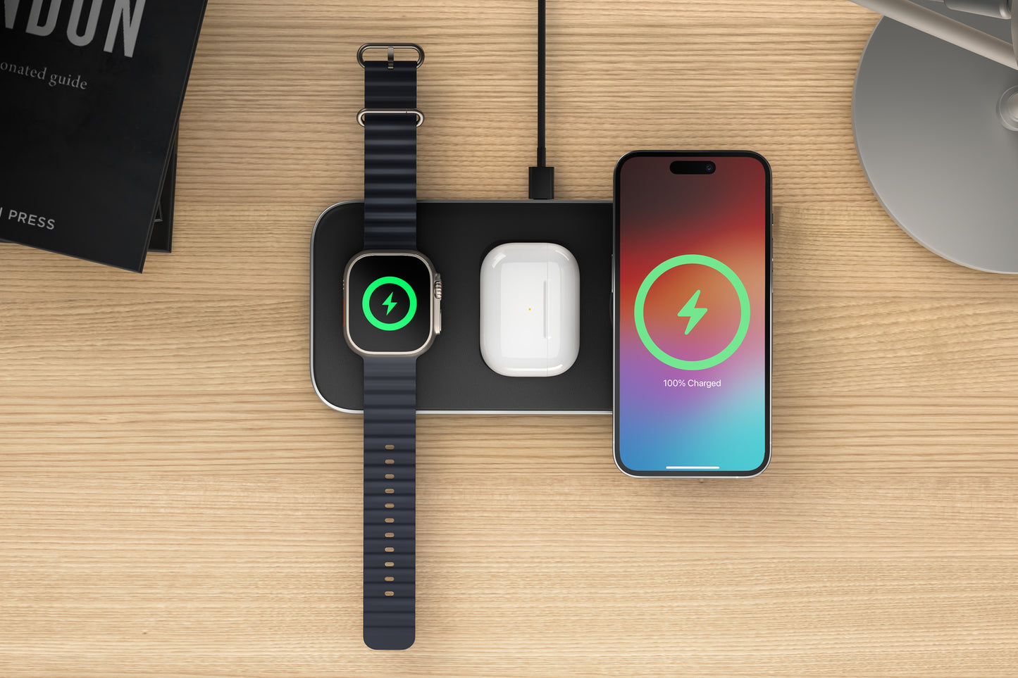 BASE DE CARGA SATECHI TRIO 3 EN 1 Qi2 MAGSAFE SPACE GRAY