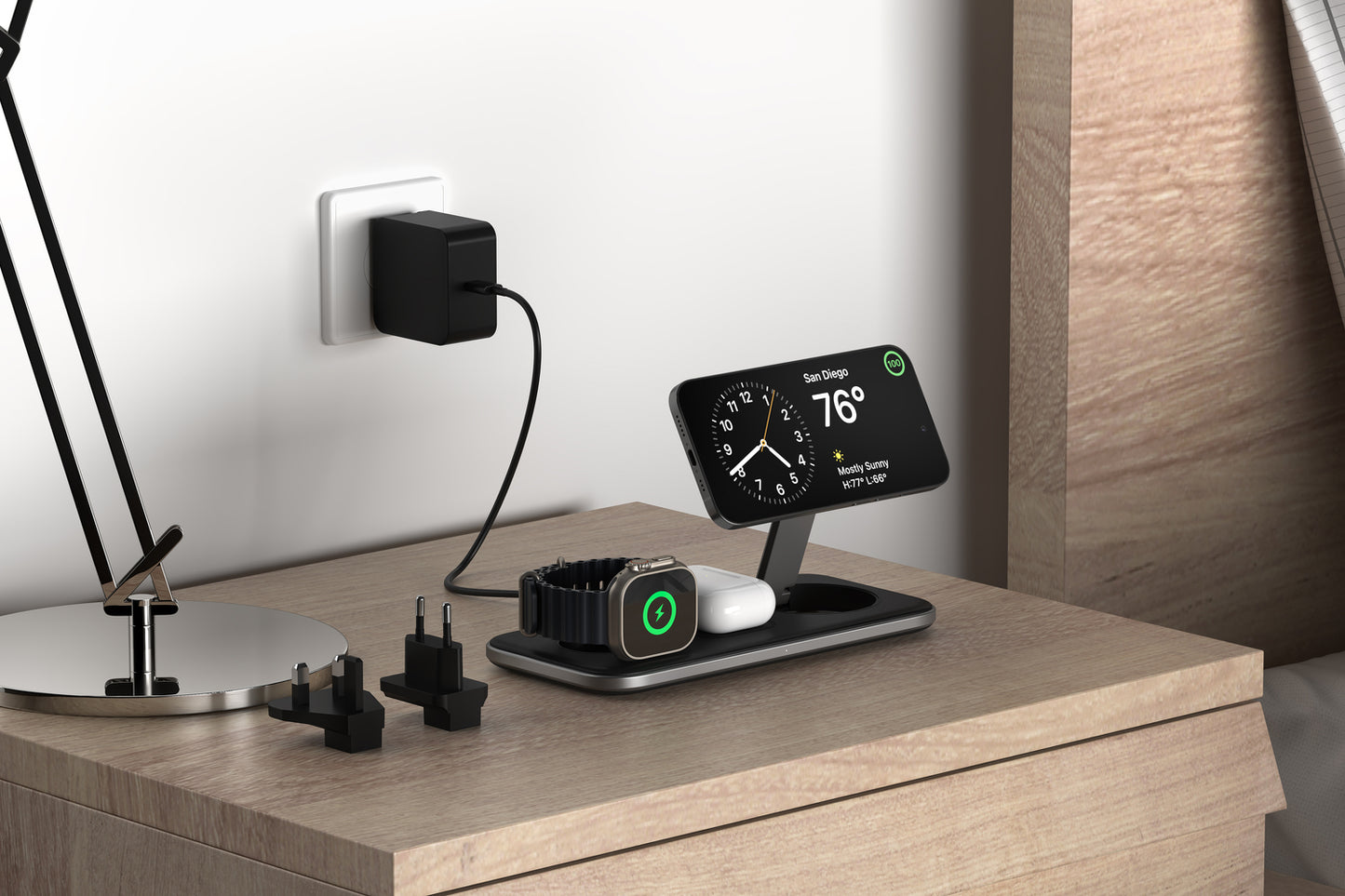 BASE DE CARGA SATECHI TRIO 3 EN 1 Qi2 MAGSAFE SPACE GRAY