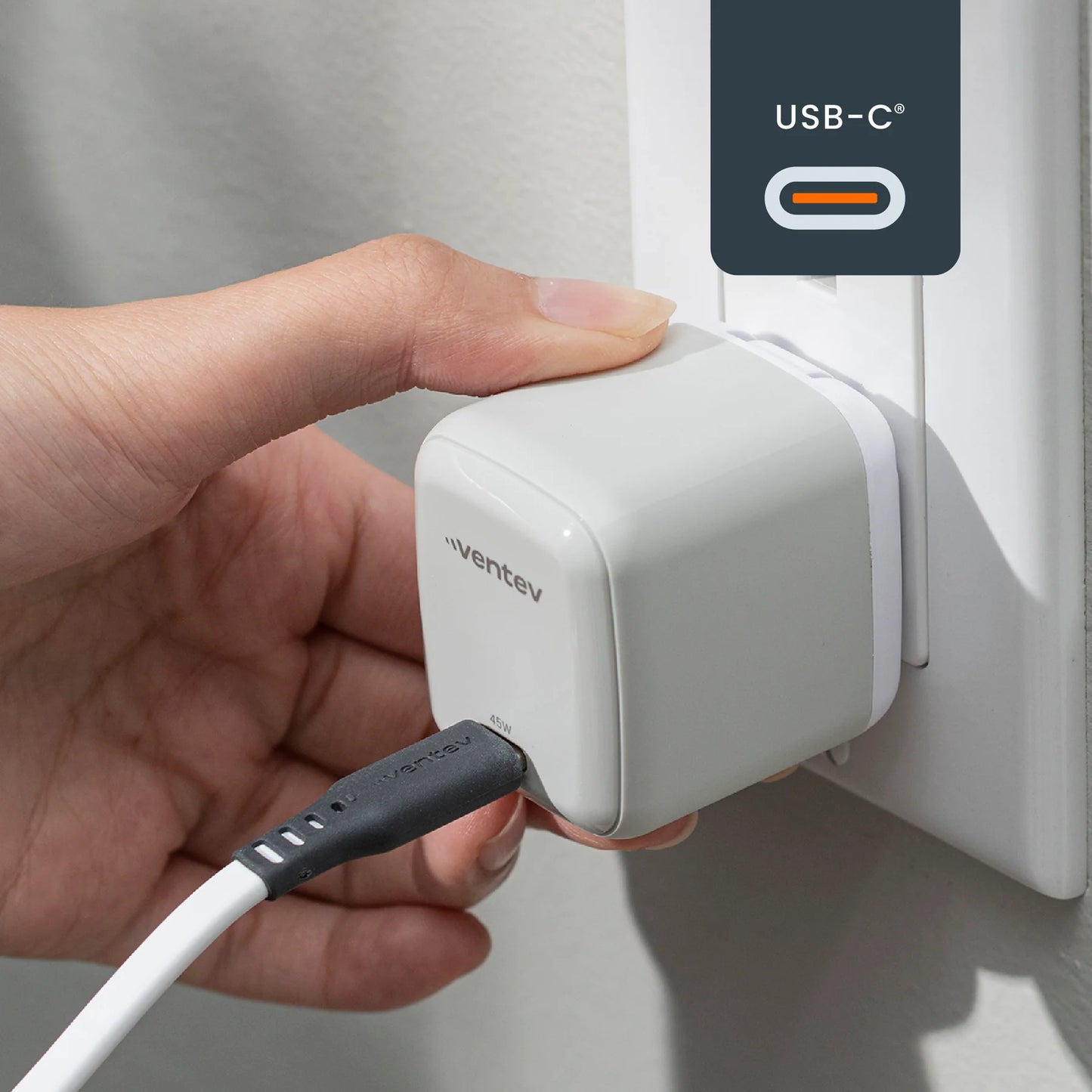ADAPTADOR VENTEV DE PARED 45W + CABLE DE CARGA 240W USB-C