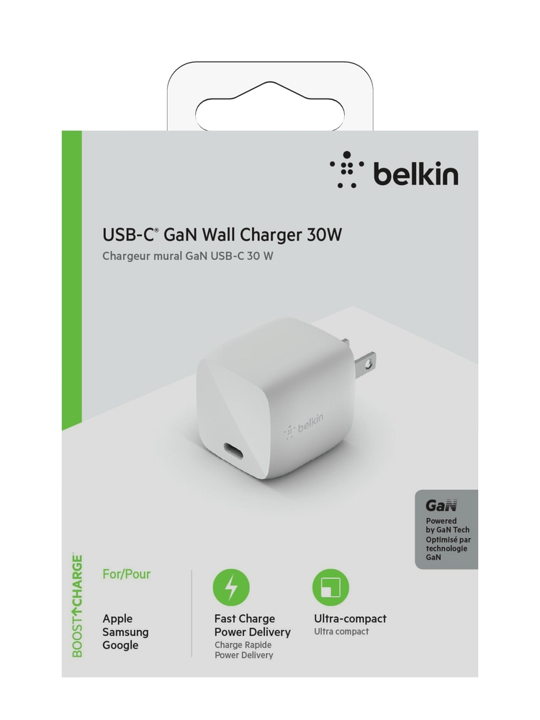 Cargador GAN Pared Belkin Carga Rápida USB-C 30w Blanco