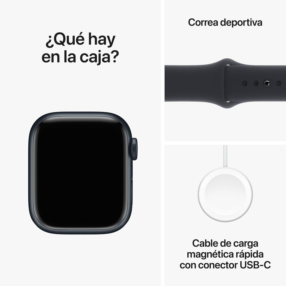 Apple Watch Series 9 GPS • Caja de aluminio color medianoche de 41 mm • Correa deportiva color medianoche - S/M