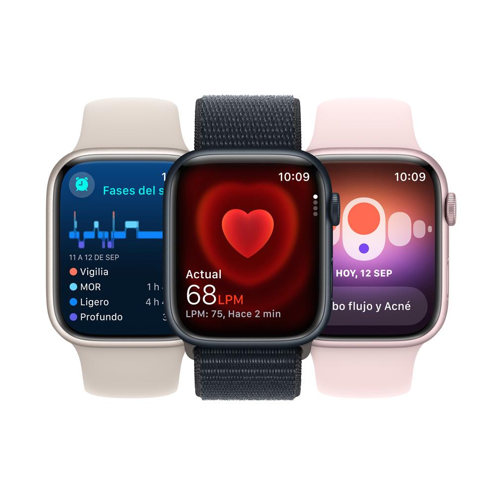 Apple Watch Series 9 GPS • Caja de aluminio color medianoche de 41 mm • Correa deportiva color medianoche - S/M